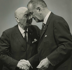Burger shows Vice President Lyndon B. Johnson the federal Mandate.
